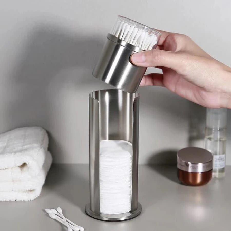 2-Tier Stainless Steel Cotton Swab Holder Bathroom Countertop Organizer for Q-tips&Cotton Pads Makeup Accessories Organizer Gift