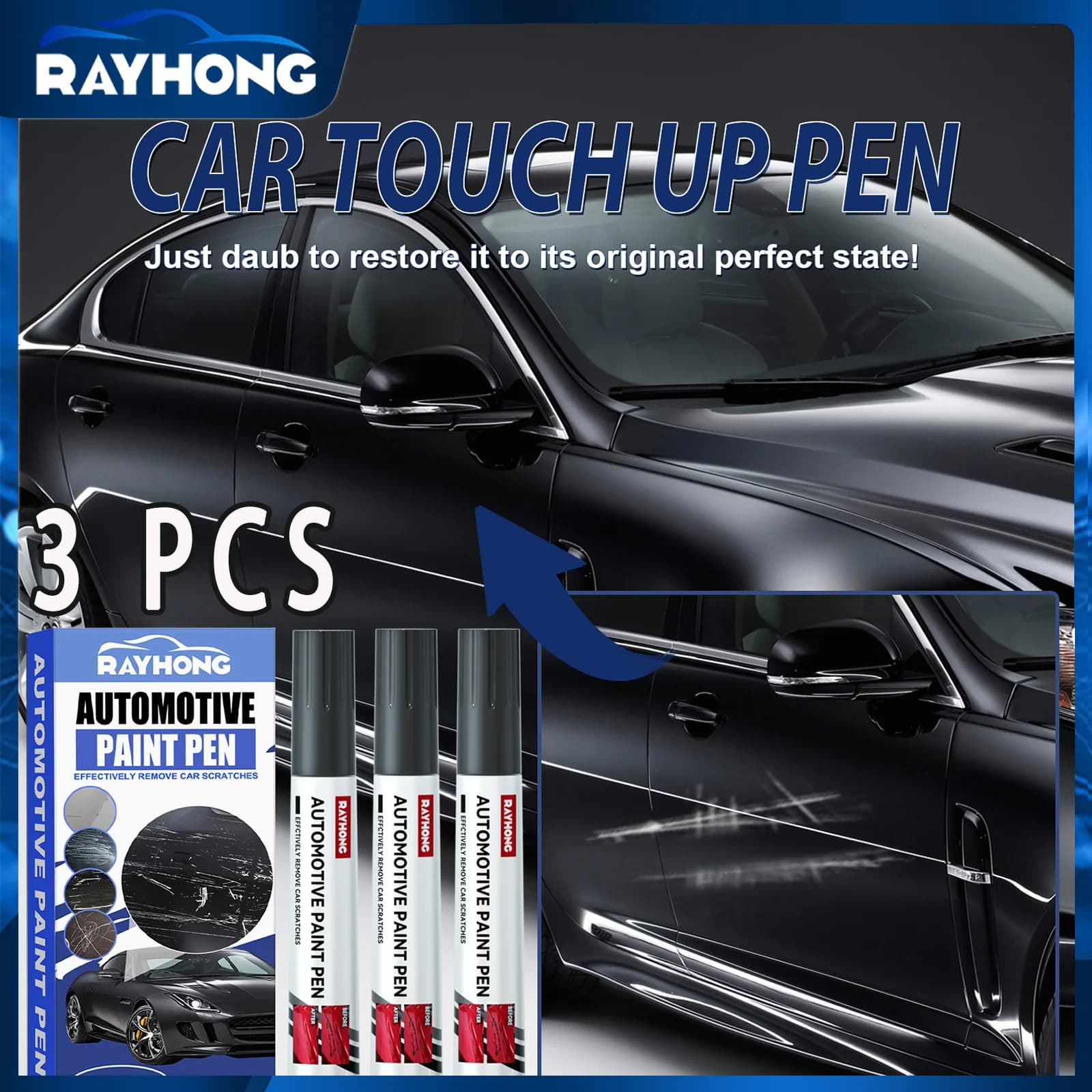 Automotive Retouching Paint Black Polished OEM Color Matching Pen 3 Set Auto Scratch Chip Repair Kit Reset Factory Finish Winter