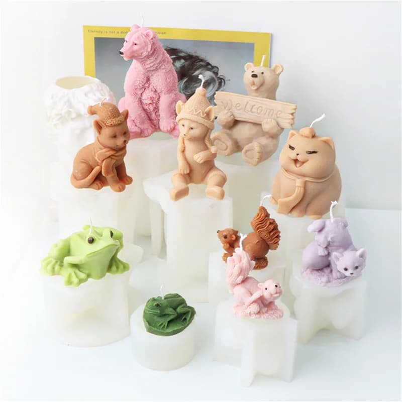 Stampi per candele in silicone 3D animale orso scoiattolo fai da te gatto rana sapone artigianato in resina gesso creazione di stampi decorazioni per la casa regalo