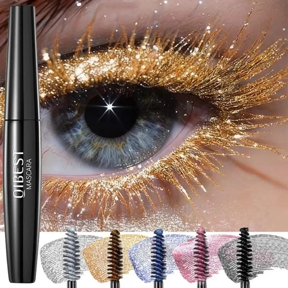 Mascara Diamantato in 5 Colori, Impermeabile e Brillante, con Paillettes Galattiche, Asciugatura Rapida, Effetto Volumizzante e Incurvante