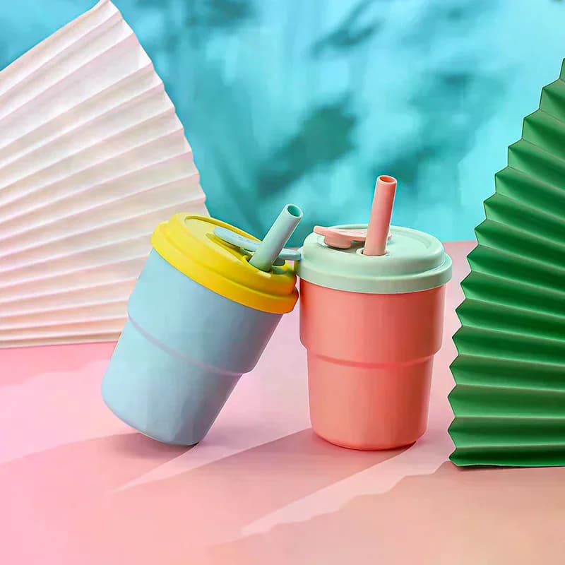 Coffee Mug With Lid Straw Silicone Cold Juice Milk Tea Mug Leak-Proof Drinking Water Bottles Portable Travel Cup 400ml