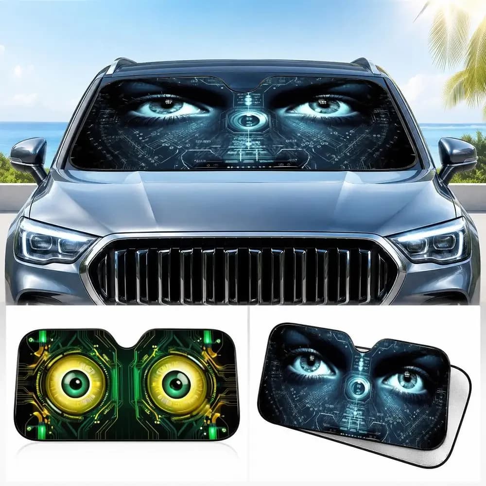 Robot Scan Eyes Sun Visor Car Windshield Sunshade UV Protection Reflective Foldable Heat Insulation Cover