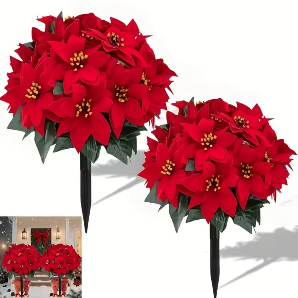 1pc Vibrant Artificial Poinsettia Ground Spikes Vibrant Color Resistant Artificial Plants for Christmas