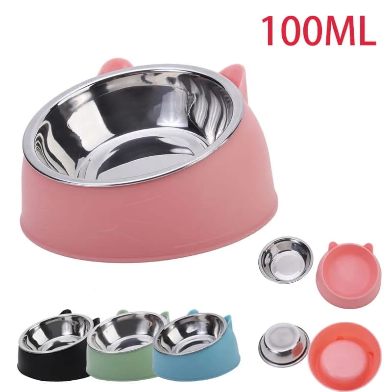 Cat Bowl Lovely Creative Inclined Kitten Puppy Food Feeding Bowls Stainless Steel Cats Drinking Feeder Pet Dogs Cats Feeders
