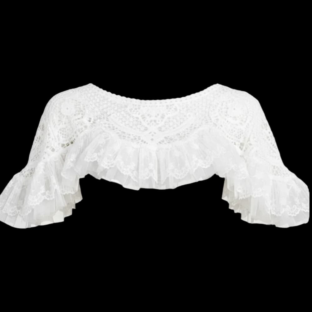 Nuovo Mantellina Vintage Cheongsam con Lavorazione all'Uncinetto, Bordo in Rete e Pizzo, Scavata, Nera, con Spalle Scoperte, Protezione Solare Estiva