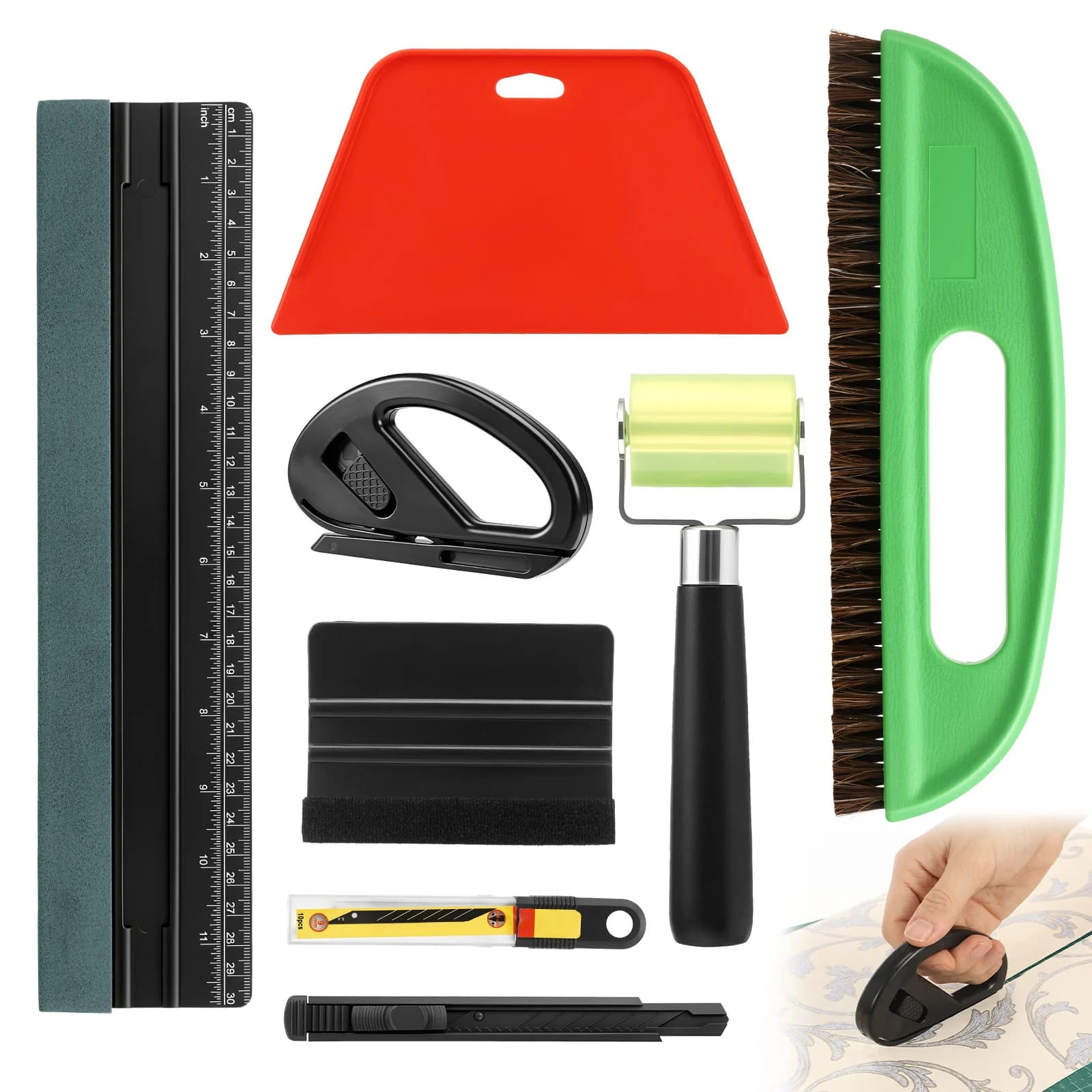Wallpaper Smoothing Tool with Wallpaper Brush Measuring Squeegee Seam Roller Wallpapers Smoothing Tools for Peel and Stick Paper