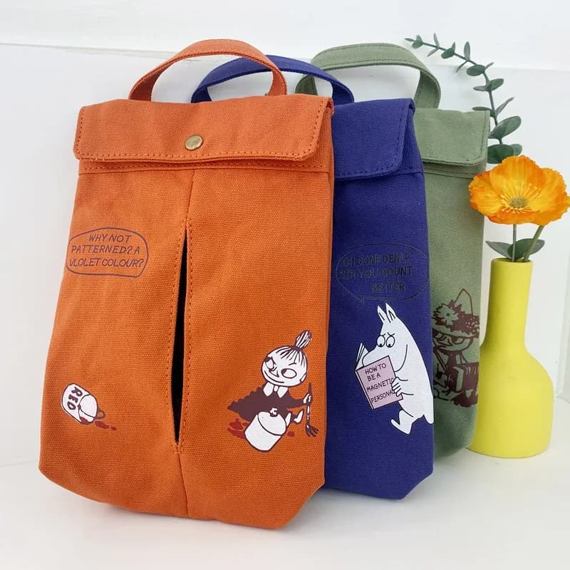 Scatola Portafazzoletti Serie Moomins Anime Kawaii, Borsa Portafazzoletti Creativa con Stampa Cartoon da Appendere allo Schienale del Sedile dell'Auto