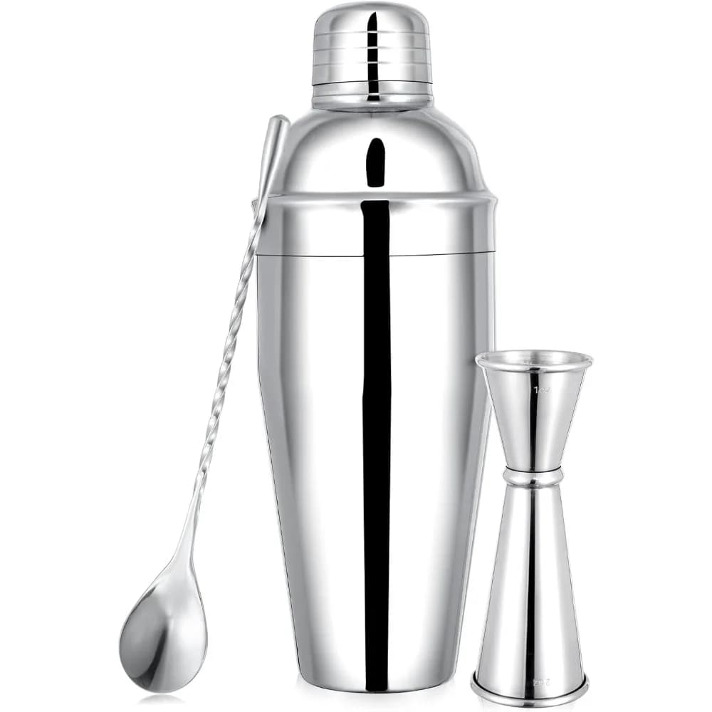 24oz Stainless Steel Bar Cocktail Shaker, 1oz/2oz Jigger and 8" Mixing Spoon