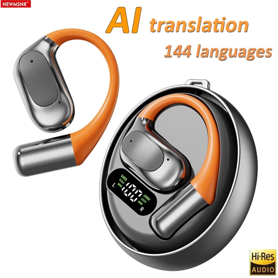 Cuffie clip-on traduttore AI 144 lingue Auricolari per traduzione bidirezionale in tempo reale Suono stereo Cuffie Bluetooth wireless