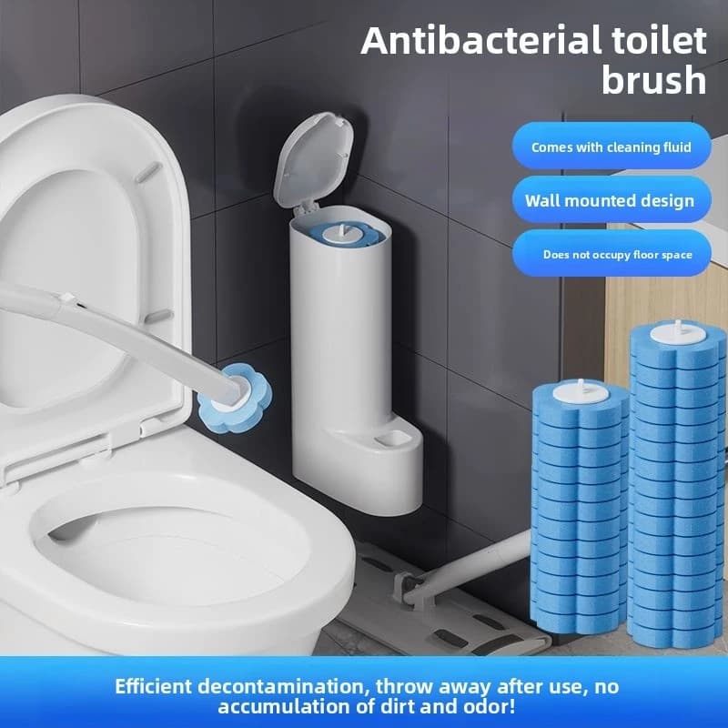 Set Spazzola WC Monouso con Testine Sostituibili e Pastiglie Rinfrescanti, Pulitore Bagno Elimina Odori Montabile a Parete, Ingrosso