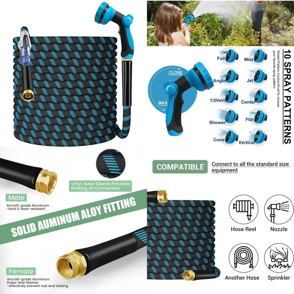 Flexible garden hose light and not twisted by 150 feet with 10 models nozzle and 3/4 durable metallic connectors