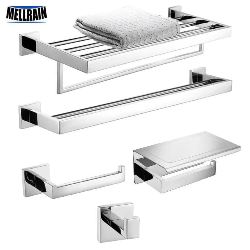 Accessori per il Bagno in Acciaio Inox, Cromato Lucido: Portasciugamani, Portarotolo, Barra Portasciugamani, Gancio