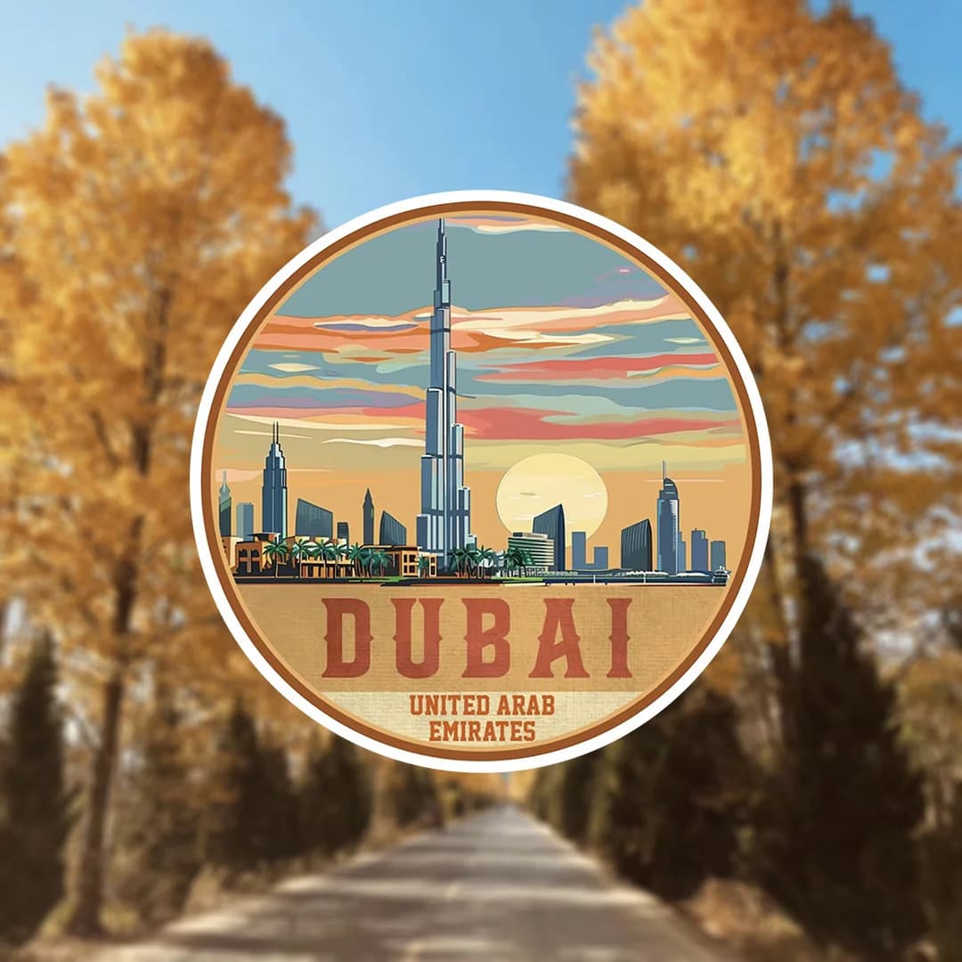1pc Dubai UAE Souvenir Vinyl Car Sticker - Self-Adhesive, Travel Decal for Luggage & Vehicle Accessories, Matte Finish Cartoon