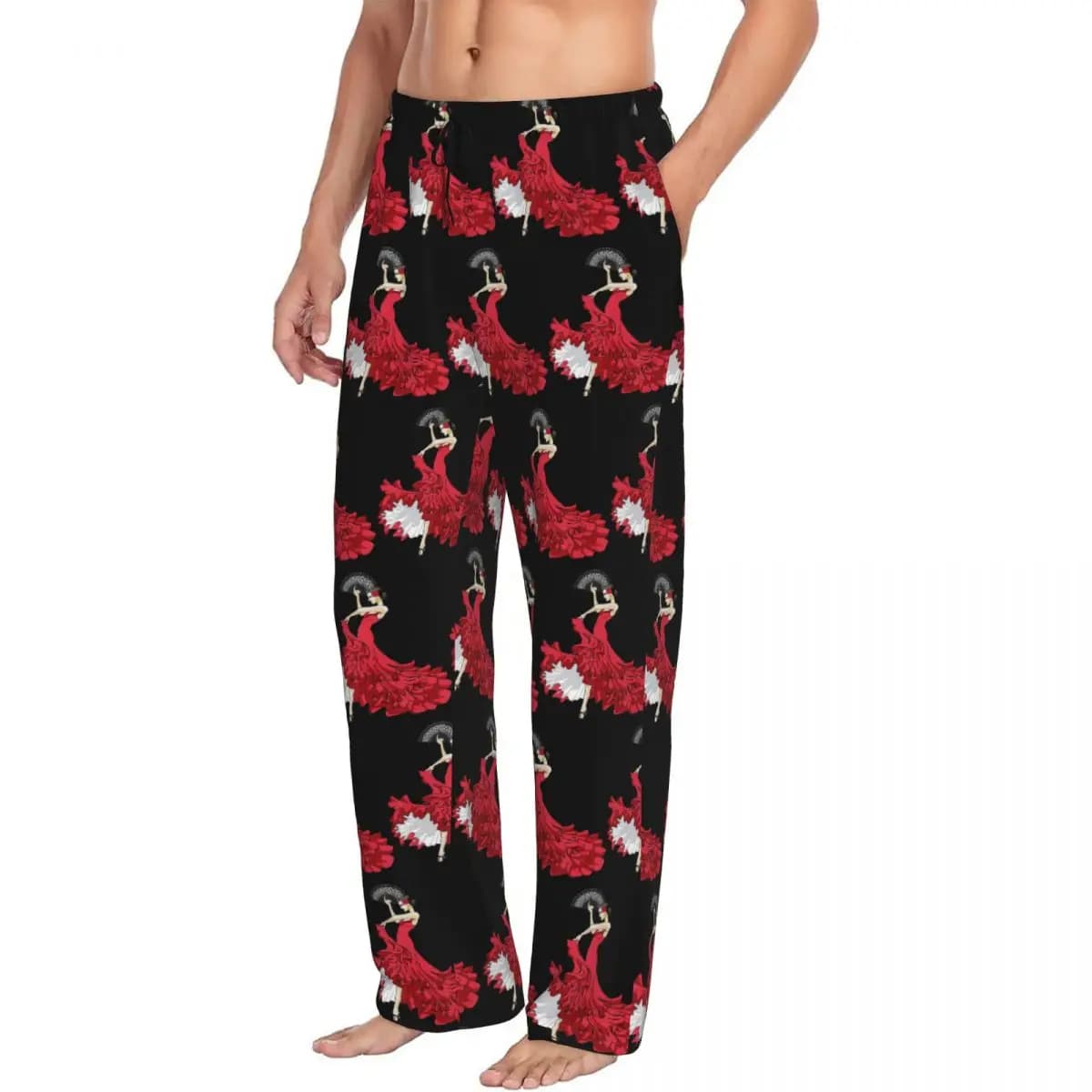 Pantaloni da pigiama da uomo personalizzati per ballerina di flamenco Spagna Pantaloni da notte per dormire con tasche