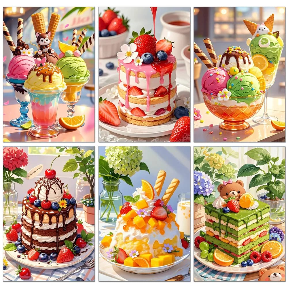 Pittura diamante 5D fai da te gelato e torta Il mosaico completo rotondo/quadrato ricamo punto croce decorazione domestica Kawaii
