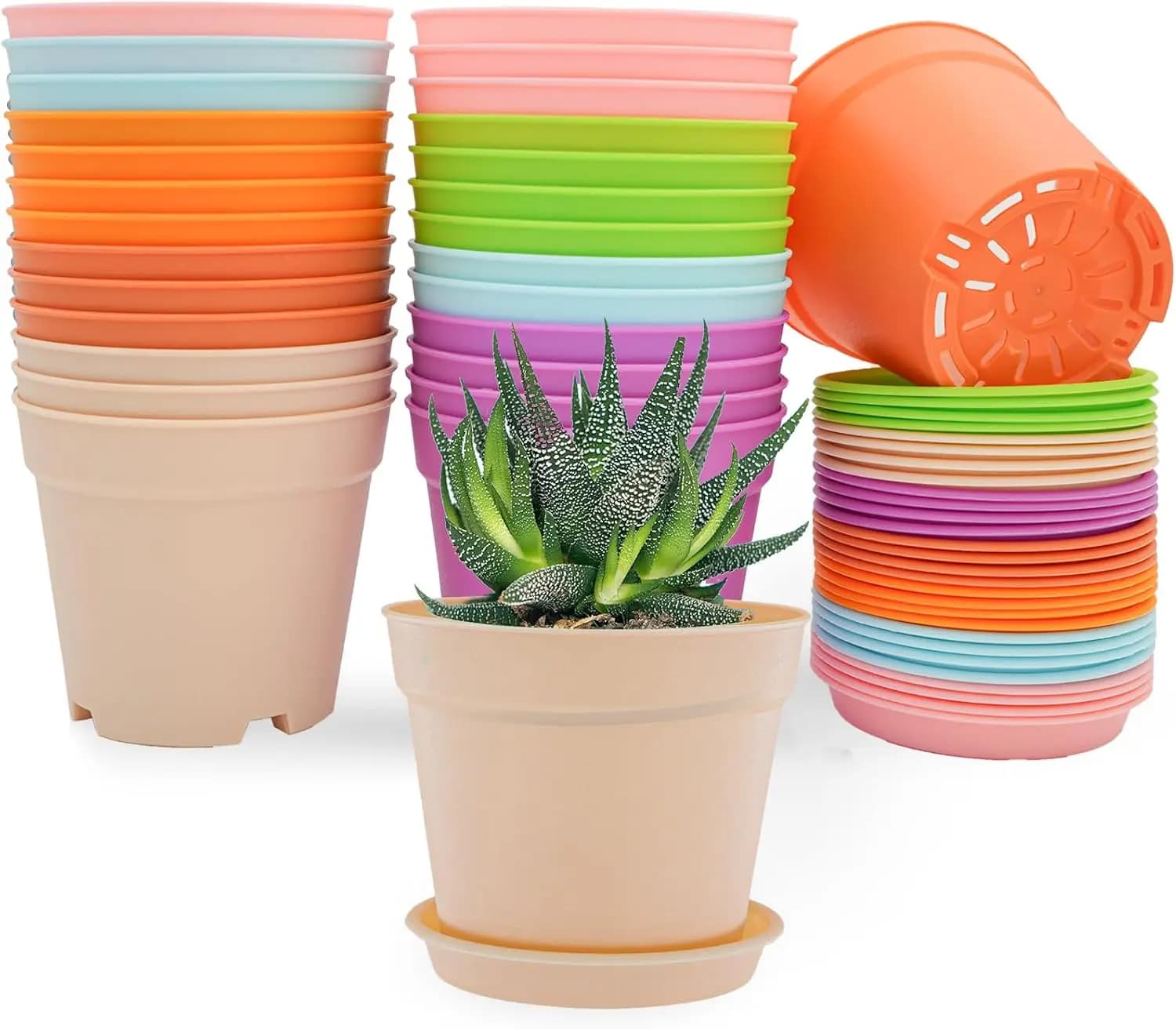 Vases for Plants of 4 Inches, Pack of 28 Plastic Planters with Draining Holes and Subvases for Flowers, Grass Plants, Seeds
