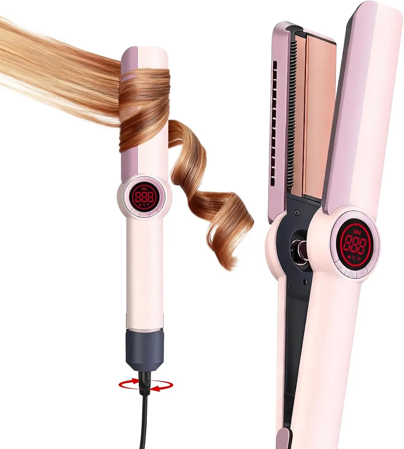 2-in-1 Hair Straightener with Ionian Technology, Quick Heating, LED Display for All Hair Types