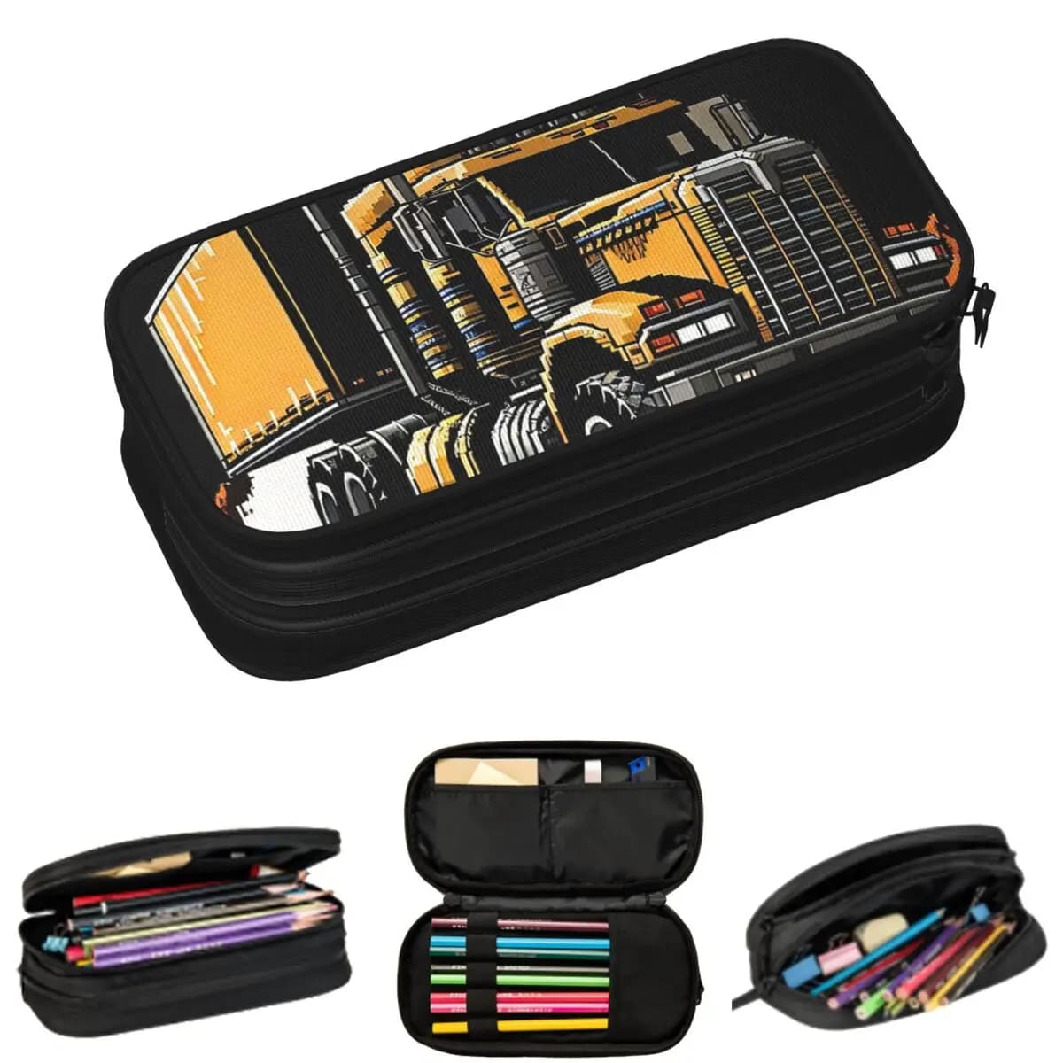 Astuccio per matite a forma di camion da carico e escavatore, giallo, resistente, per studenti, regalo, portapenne, borsa per matite, astuccio grande con ampio spazio