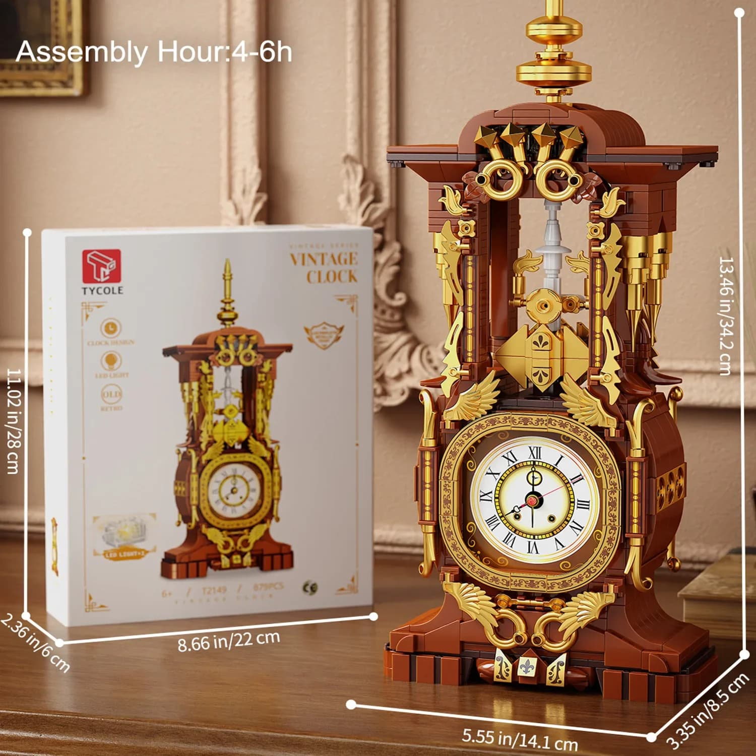 Orologio vintage versione elettrolitica assemblaggio di blocchi di costruzione giocattolo ornamento per ragazzi e ragazze, regalo di compleanno per le vacanze