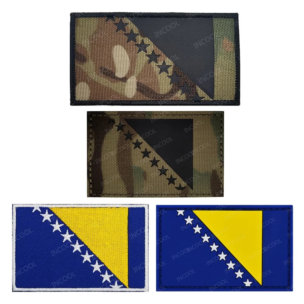 Bandiere della Bosnia ed erzegovina toppa riflettente IR a infrarossi toppe ricamate in gomma PVC distintivi Appliqued per zaino abbigliamento