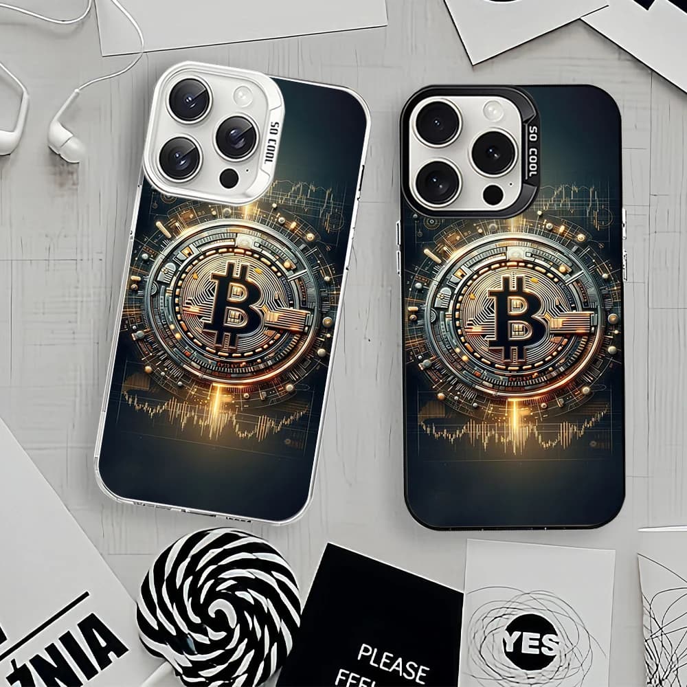 Custodia per telefono laser B-Bitcoin B di lusso alla moda per iPhone 12 11 13 14 15 16 Max Pro Plus IMD Coque in silicone antiurto