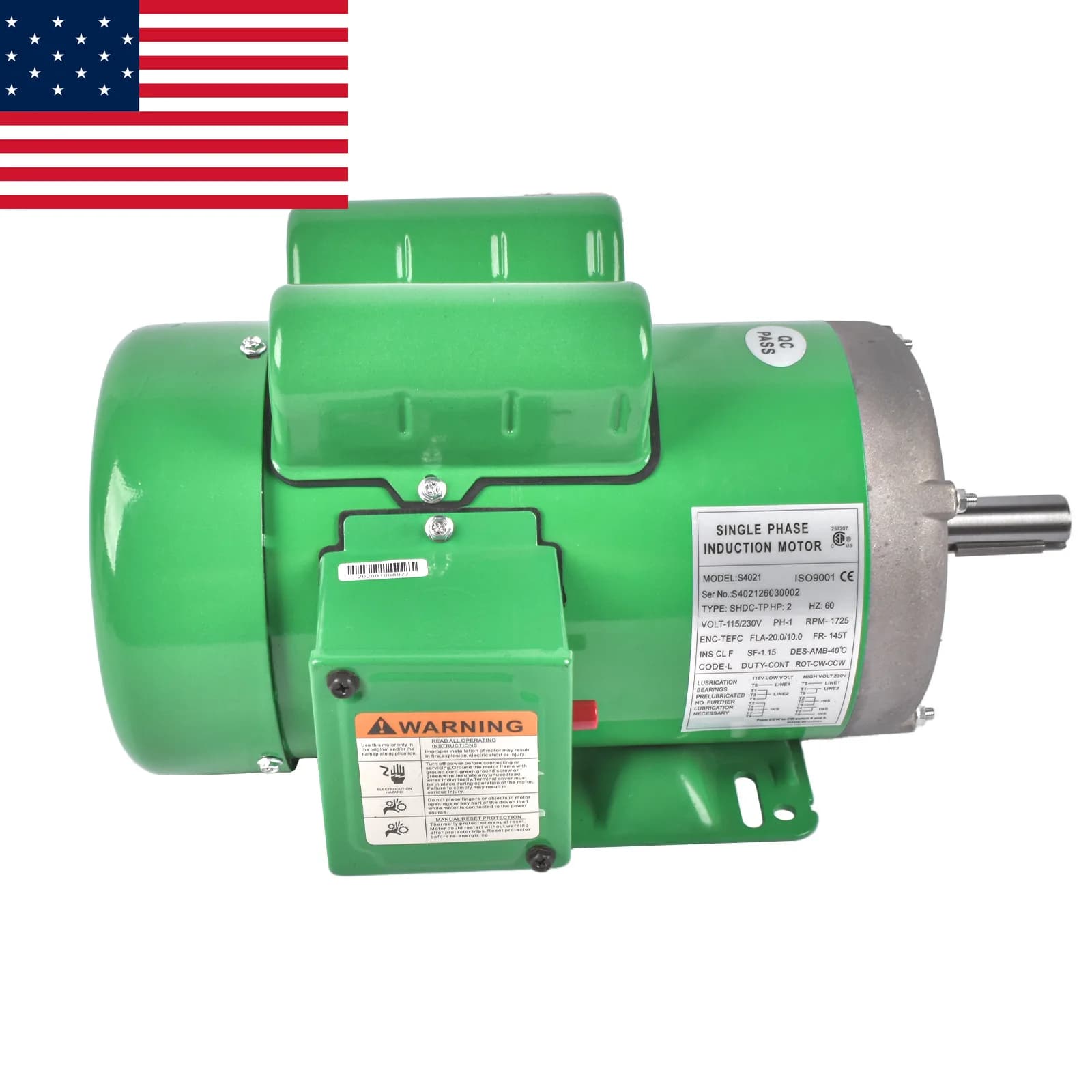 AP03 Farm Duty Single Phase Electric Motor 2 HP 1725 RPM 60 Hz 115/230V 7/8" Shaft Diameter