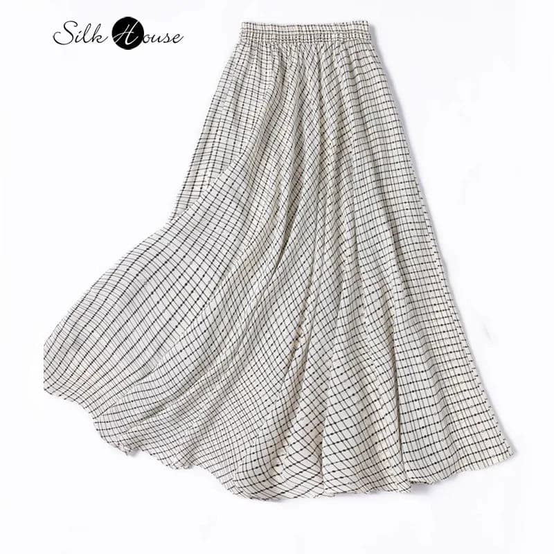 3.7 Metri Super Grande Pendolo 100% Seta di Gelso Naturale Crepe De Chine Taglio Inclinato Moda Donna Estate Mezza Gonna