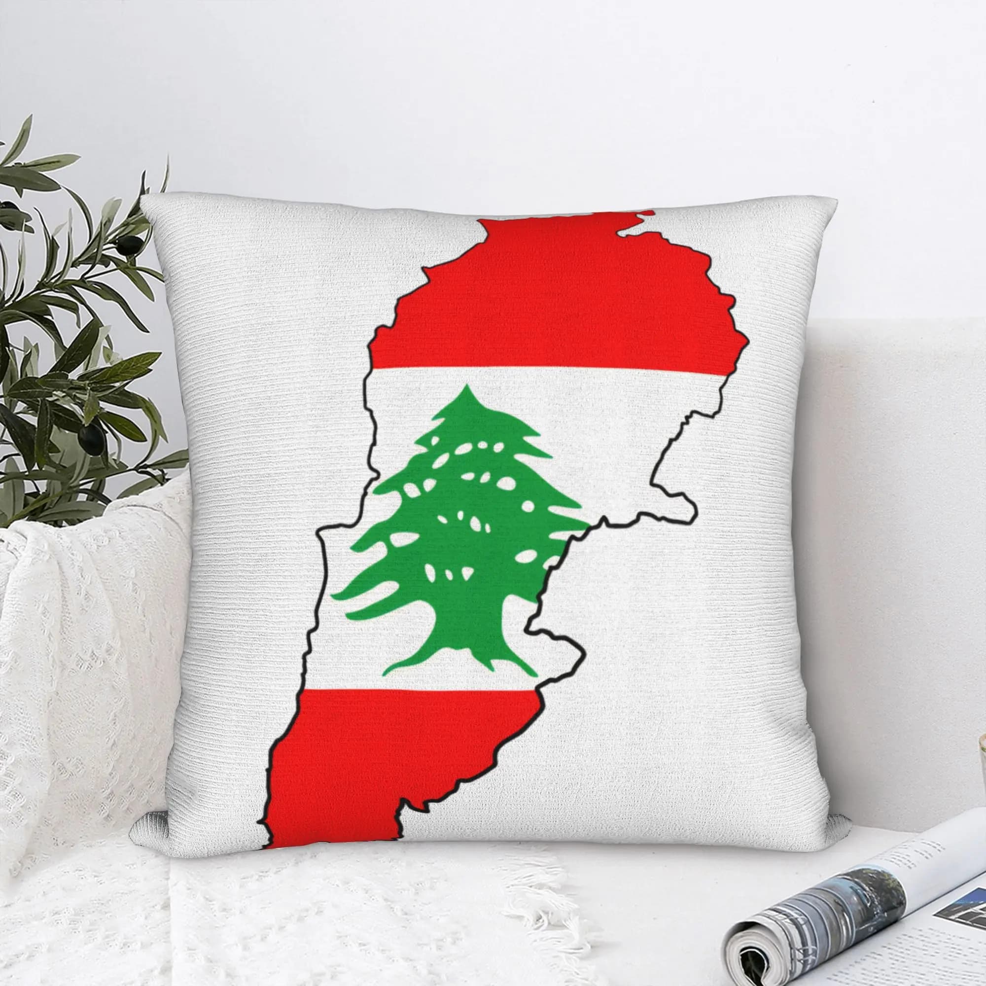 Lebanon Map with Flag Pillow Case Print Pillow Cover Retro Trendy Cushion Cover For Sofa Home Decor