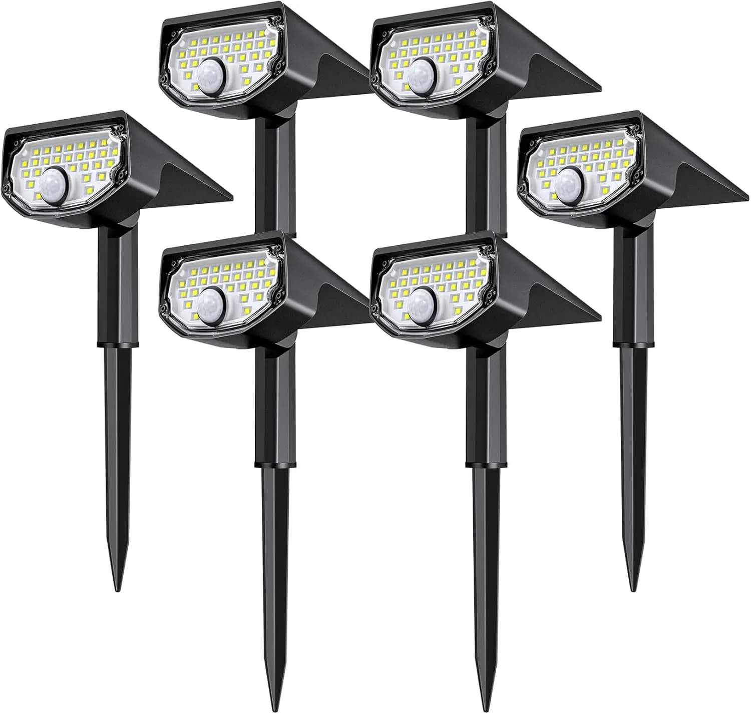 Faretti Solari da Esterno con Sensore di Movimento, Impermeabili, 30 LED con 3 Modalità per Illuminazione di Giardini e Cortili, Bianco Freddo, Confezione da 6