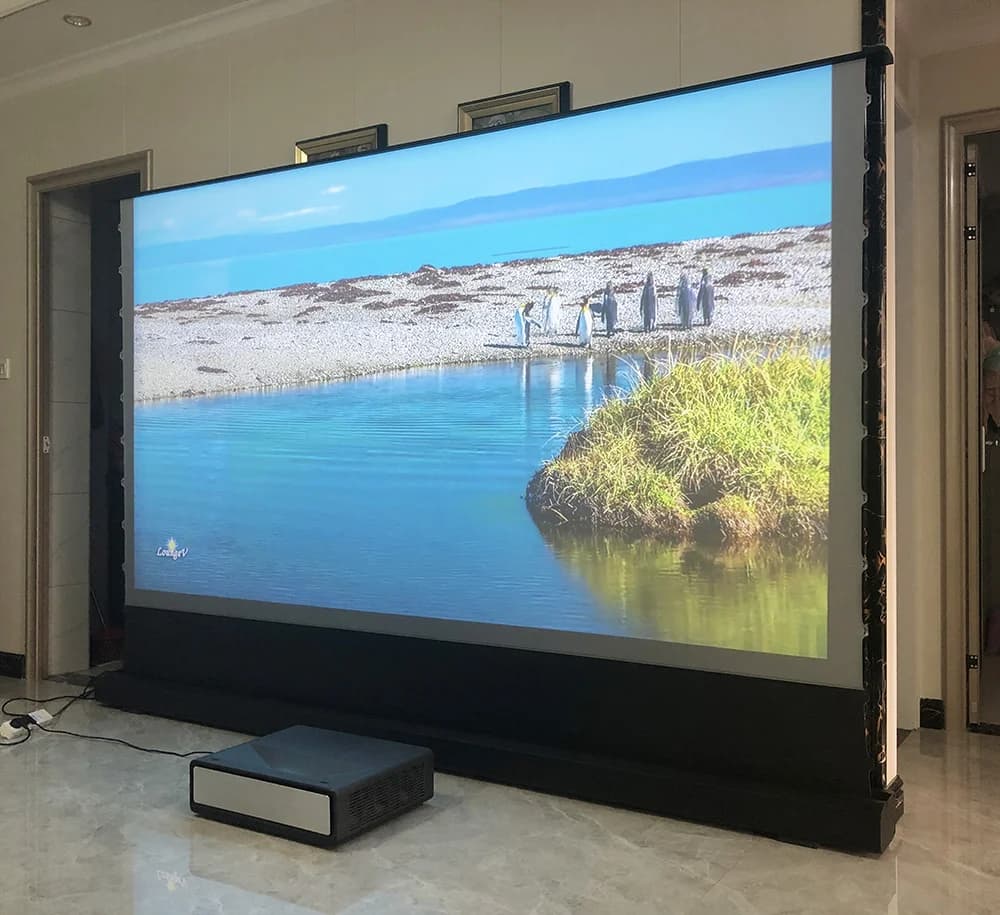 Schermo Elettrico da Pavimento per Home Cinema 84 Pollici, per Proiettore UST ALR, Schermo Motorizzato ALR a Sollevamento da Terra