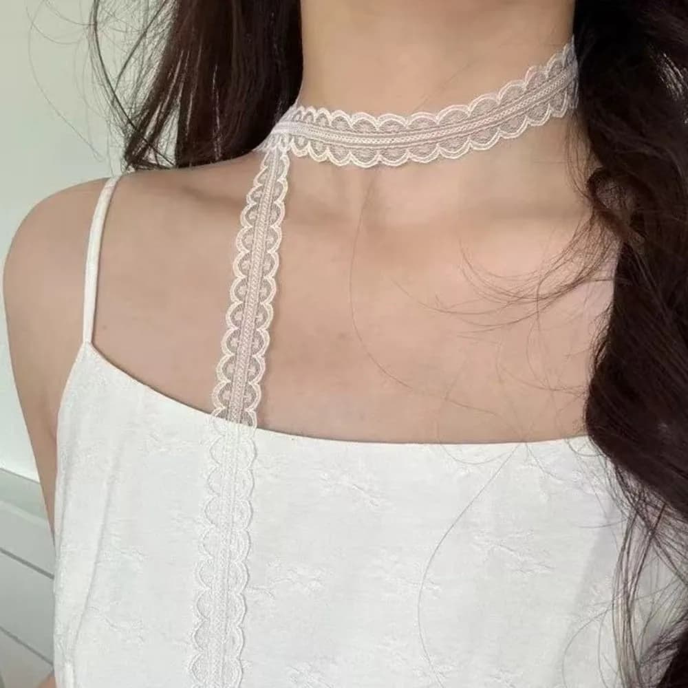Sciarpa in Seta da Donna Stile Balletto Y2K con Choker Gotico in Pizzo e Design a Strati Sovrapposti
