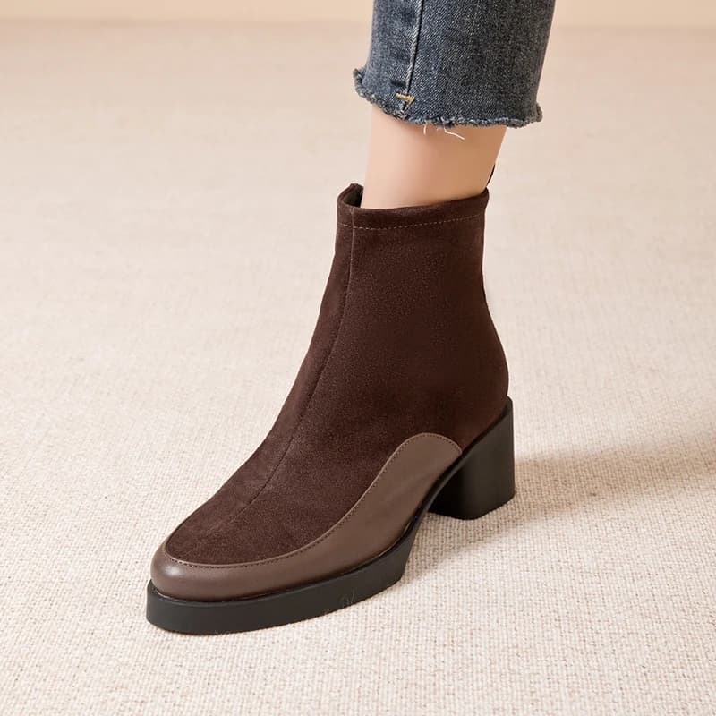 AIYUQI Women's Ankle Boots and Booties Genuine Leather Autumn/Winter High Heels Women Boot Non-Slip Female Motorcycle Boots