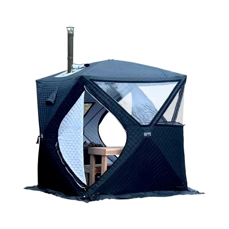 Tenda sauna automatica pop-up per esterni, quattro stagioni, con stufa, finestra ampia, per campeggio e pesca sul ghiaccio, tenda sauna portatile