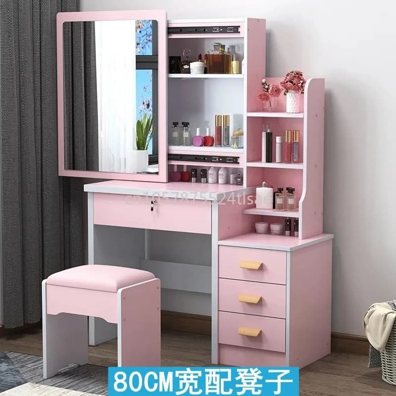 Toeletta da camera con specchio scorrevole e sgabello, mobile per trucco per bagno e corridoio, ideale per la camera da letto