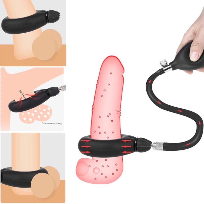 Nuovo Gonfiabile Anello Del Pene Ritardo Eiaculazione Erezione Blocco Del Rubinetto Bondage Palla Barella Anelli Del Rubinetto Per Adulti BDSM Giocattoli Del Sesso Per Gli Uomini Gay