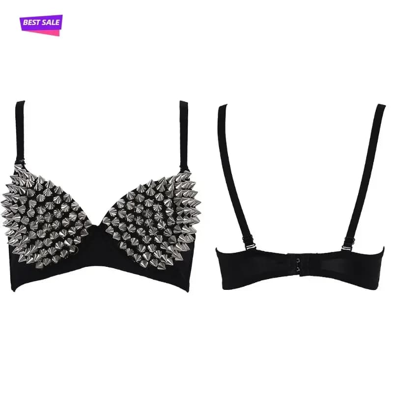 1pc Sexy Steampunk Lingerie Bra for Women Sparkling Rhinestone Design Spike Studs Wireless Bra Top Fashion Party Club Wear