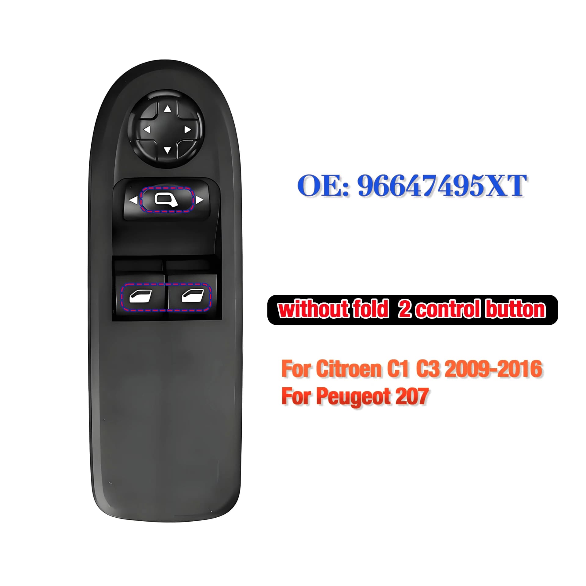 96647495XT Per Citroen C1 C3 Peugeot 207 2009-2016, Interruttore di Controllo Alzacristalli Elettrico Lato Guida con Pannello