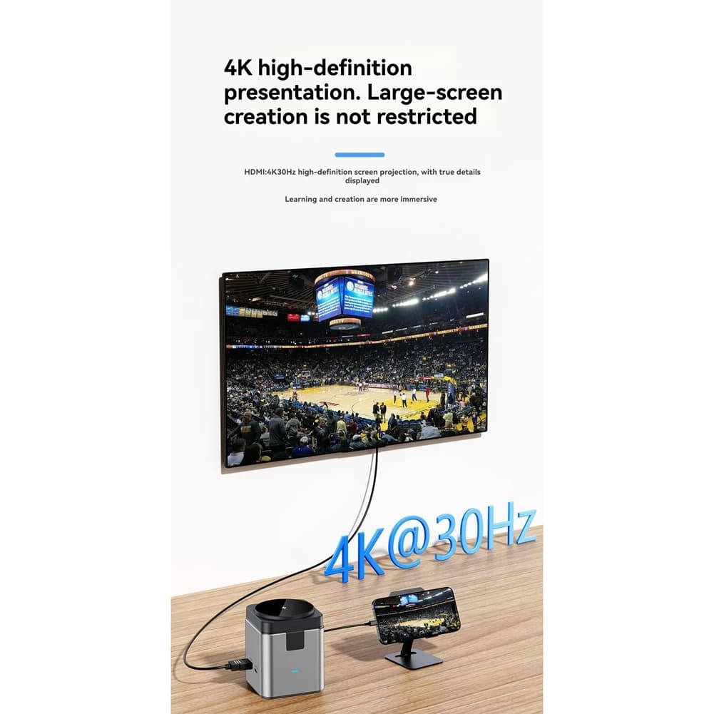 fitfit 7 in 1 Type-C Docking Station Magnetic 15W Wireless Charger Stand USB-C HUB with USB3.0 USB2.0 HD 4K@30Hz PD100W