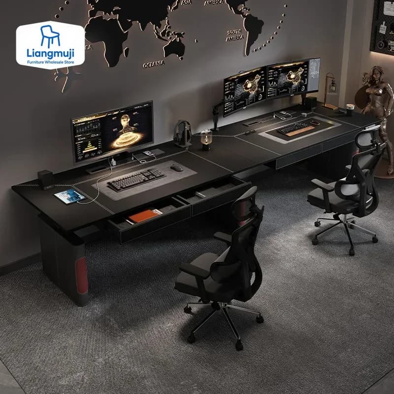 Scrivanie per ufficio moderne di design nero Cassetti Scrivanie per computer elettriche nere regolabili in altezza Mobili per la casa da gioco Escritorio