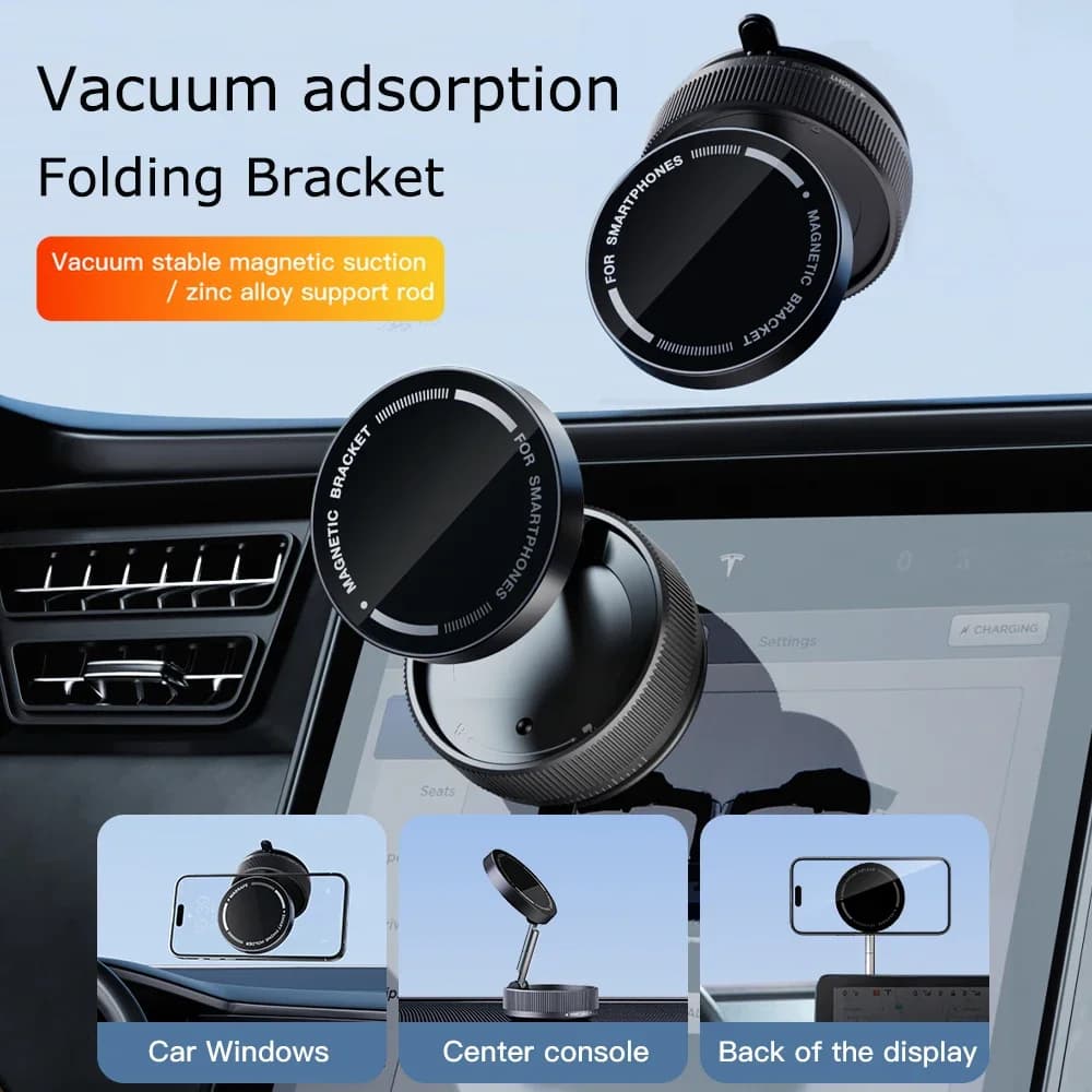 Supporto per telefono per auto con ventosa sottovuoto in lega Rotazione a 360 gradi Forte supporto pieghevole magnetico per iPhone 16 15 14 13 12 Xiaomi Samsung