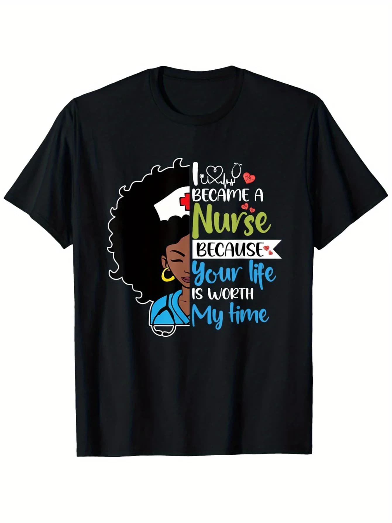 T-shirt Black Woman Nurse Black History Month - Nera S-XXXL, maglietta regalo professionale medica