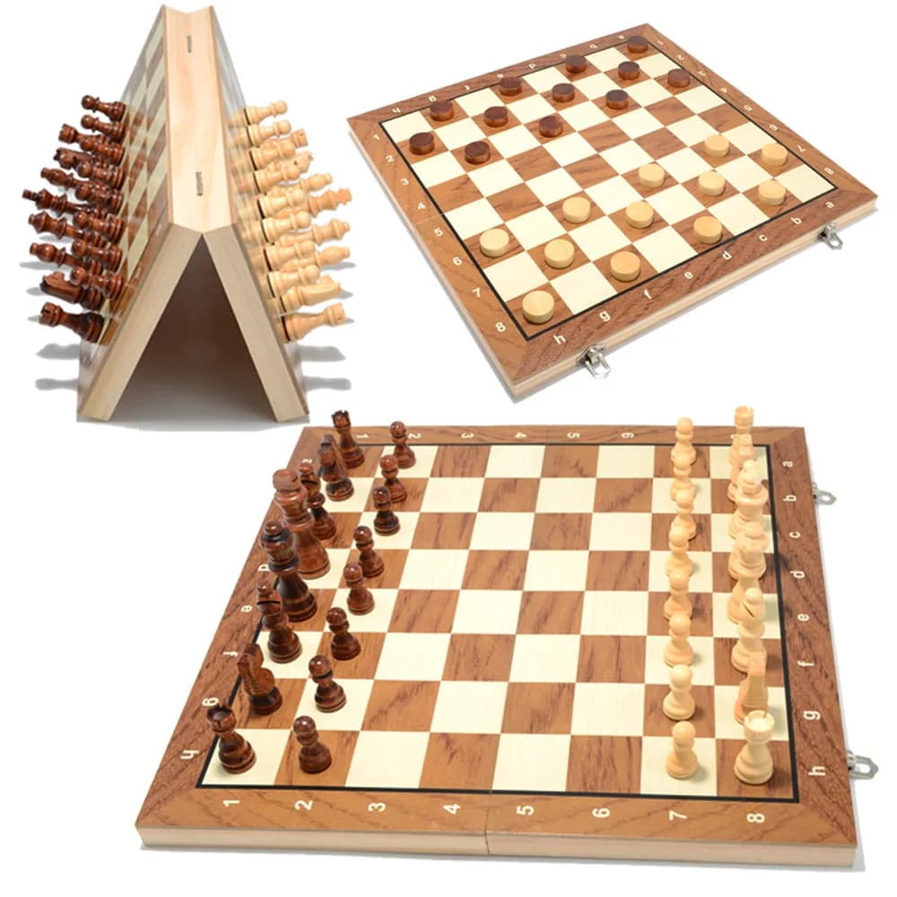 Set da gioco magnetico per scacchi e dama in legno -2 regine extra -24 pezzi per bambini - Set di scacchi per principianti per bambini e adulti