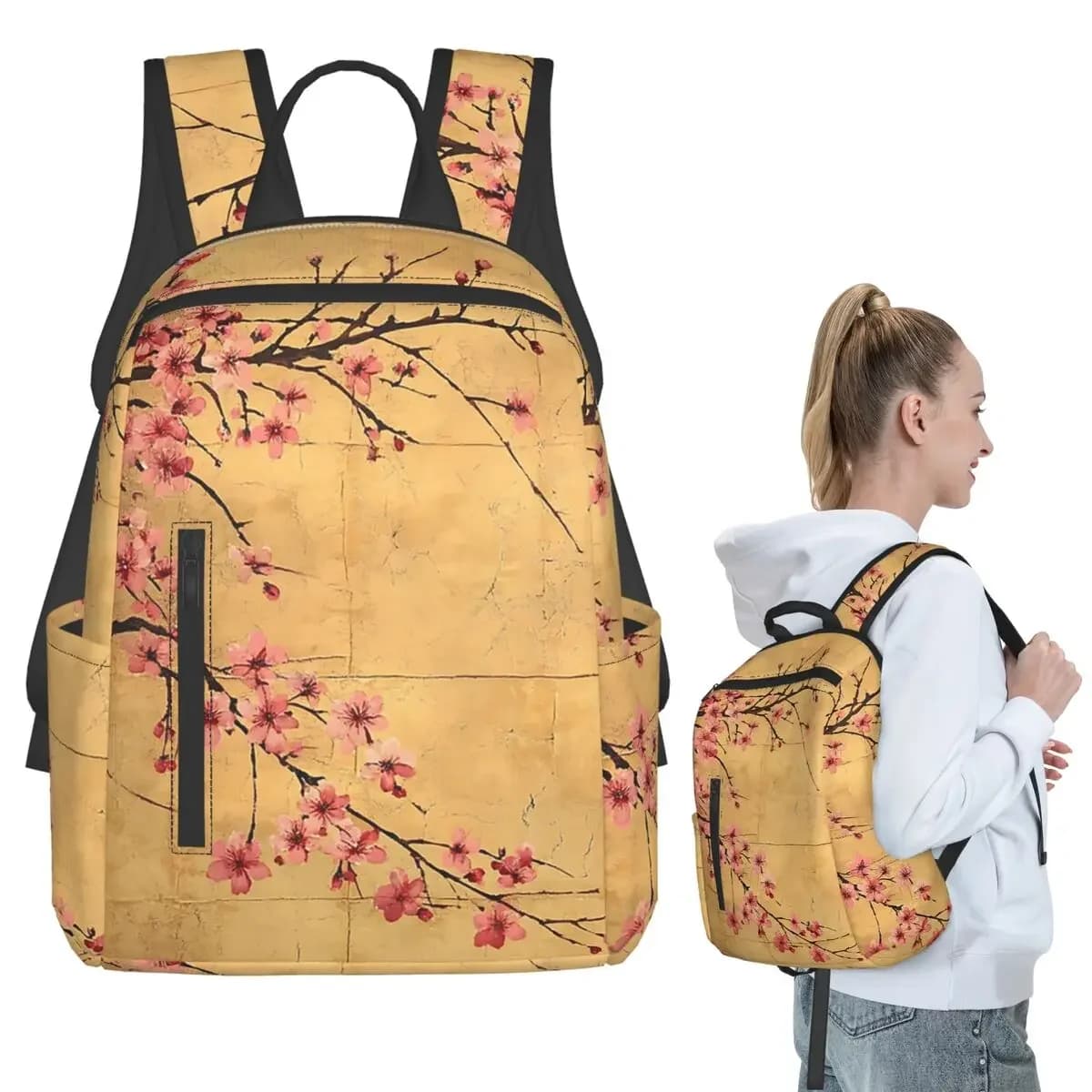 Sakura Cherry Blossom Japanese Flowers Backpack Student BookBag Kids School Bag Laptop Shoulder Bags Men Women