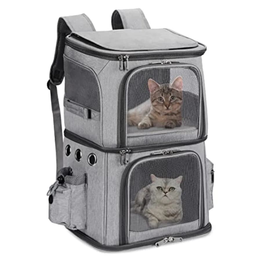 Double-Compartment Pet Carrier Backpack for Small Cats and Dogs, Cat Travel Carrier for 2 Cats, Perfect for Traveling/Hiking/Ca
