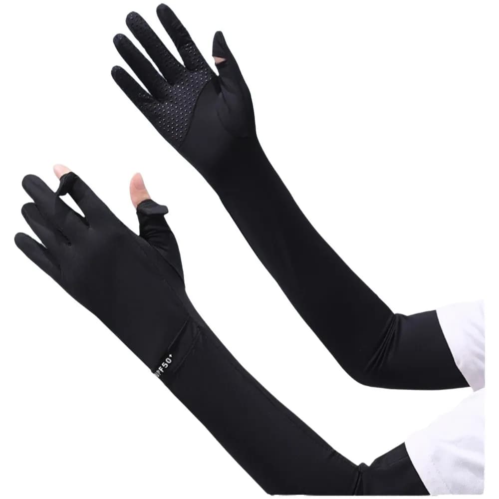 Guanti a manica lunga traspiranti a tinta unita antiscivolo con protezione solare, elastici, estivi, per ciclismo