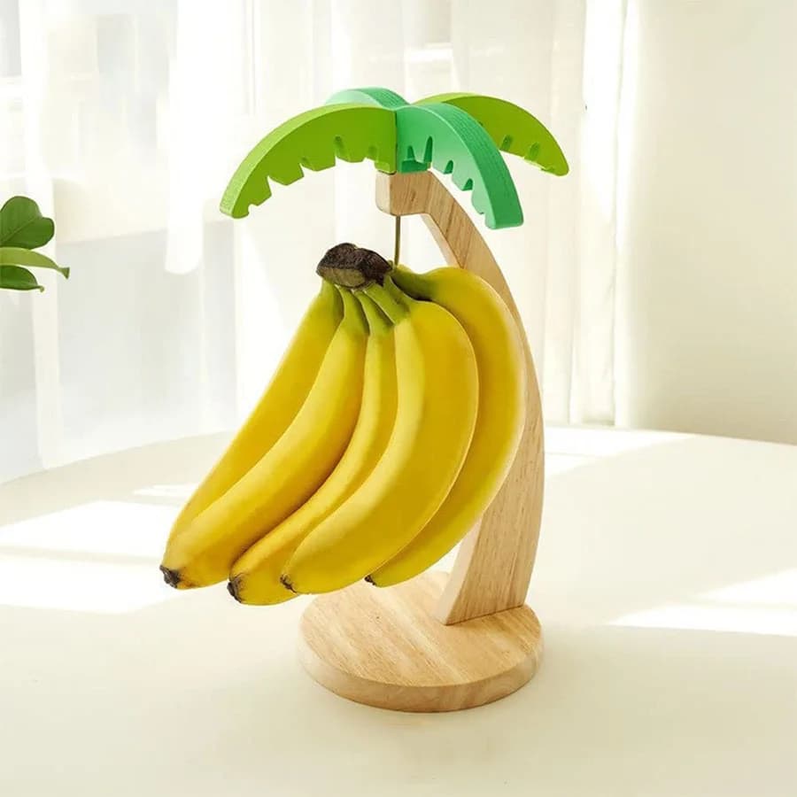 Wooden banana shelf Hanging kitchen shelf Vertical shelf for decorative fruit with simulated leaves with kitchen decoration with hook