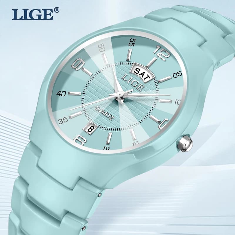 LIGE Elegant Woman Watch Fashion Luxury Date Week Ceramic Strap Clocks Simple Waterproof Ladies Quartz Women Watches Reloj Mujer