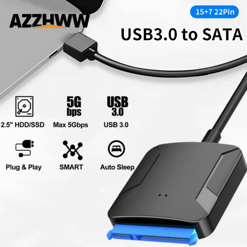 Cavo adattatore da SATA a USB 3.0, convertitore da USB a SATA 7+15 pin per disco rigido esterno da 2,5 pollici HDD/SSD, trasferimento dati