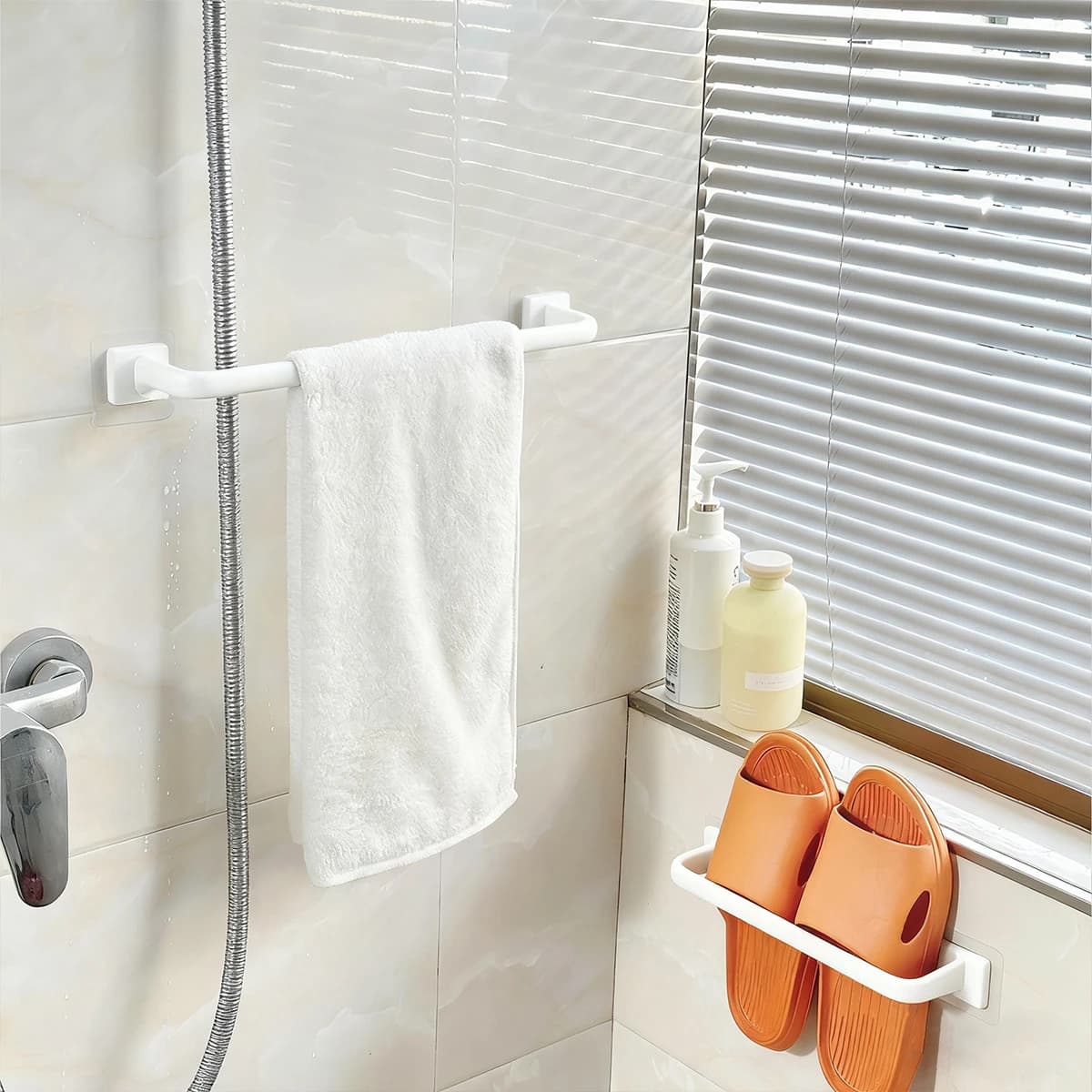1pc white non-perforated towel holder multifunctional bath slippers holder accessories for hair display for jewelry