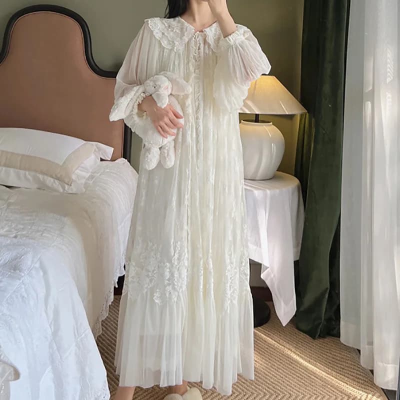 Pinkgoddess Set Two Pieces Style Princess Vintage Spring and Autumn, Sexy Night Dress in Lace with French Spalline for Women
